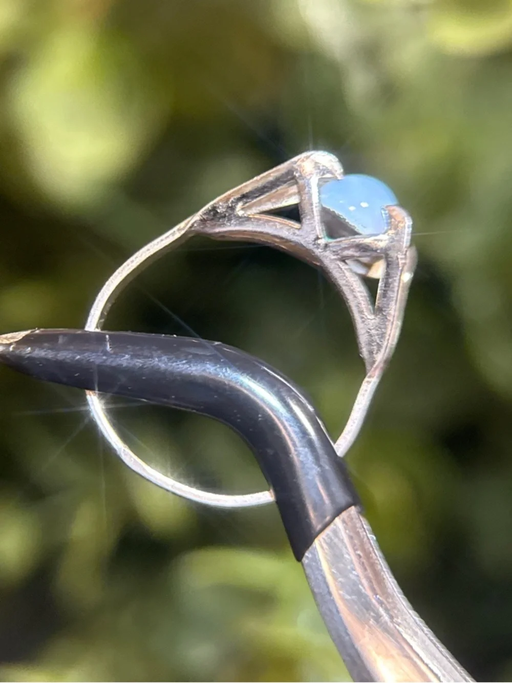 Silver Blue Opal Oval Ring‎